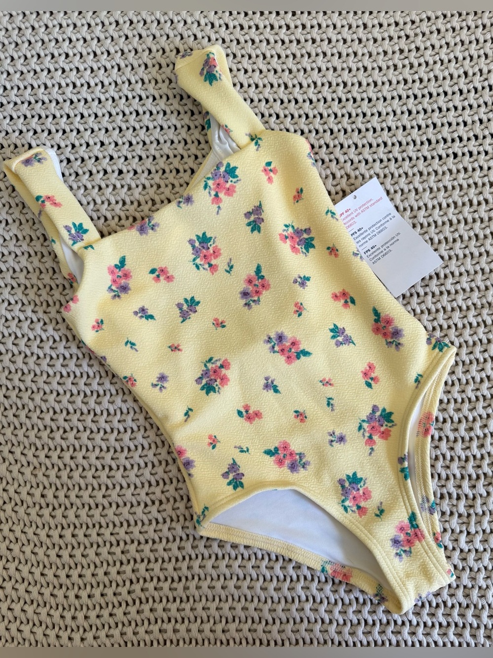 Girls XS/5 yellow floral one piece swimsuit